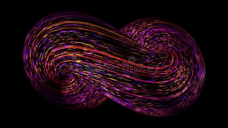 Espiral 3D abstracta con lÃneas de neón moviéndose sobre fondo negro. animaci? n. Espiral multicolor con neón en movimiento stock de ilustración