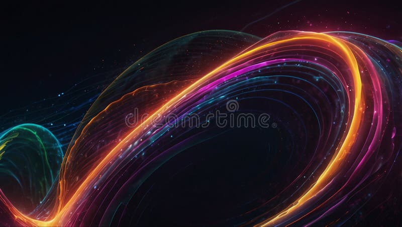 Espiral de néon elétrico em verde-rosa azul deslumbrante e amarelo criando uma profundidade visual dinâmica e vibrante ilustração royalty free