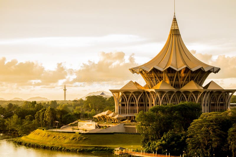 Esplanade de coucher du soleil de Kuching image stock Esplanade de coucher du soleil de Kuching image stock