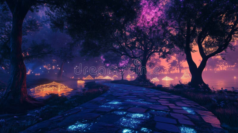 Esplorare uno spazio sereno di meditazione virtuale attraverso il sentiero luminoso dell'acqua fotografia stock libera da diritti