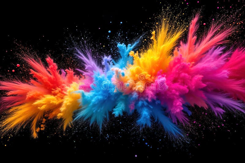 Esplosione colorata e astratta di pitture e polvere sullo sfondo nero illustrazione di stock