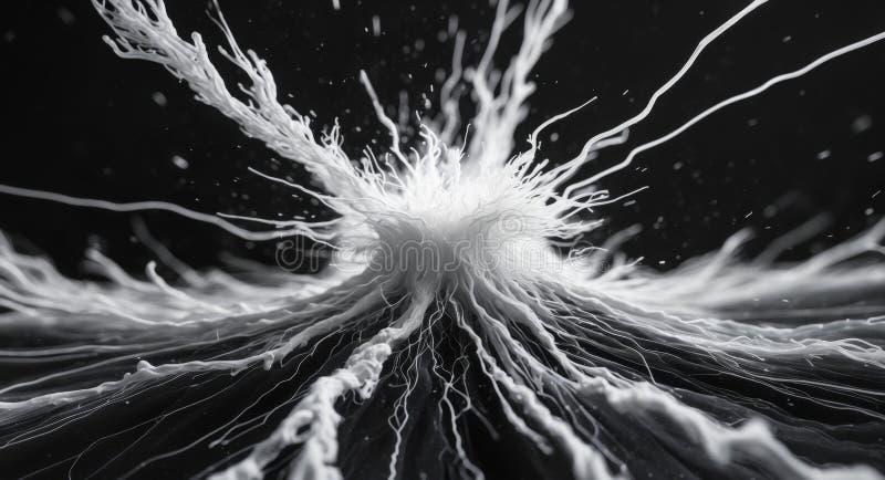 Esplosione di bianco astratta sulla visualizzazione dei flussi monocromatici in background nero immagine stock libera da diritti