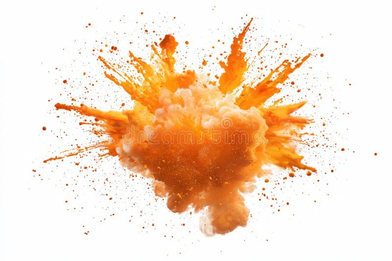 Esplosione di sabbia in toni caldi particelle che volano ad alta energia isolata su fondo bianco chiaro illustrazione di stock