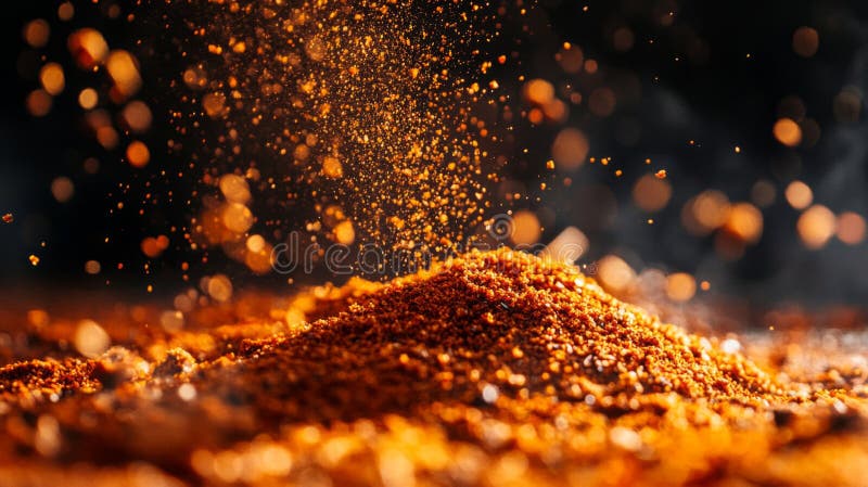 Esplosione In Polvere Di Spezia Arancione E Marrone Su Sfondo Scuro royalty illustrazione gratis