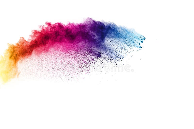 Esplosione variopinta della polvere su fondo bianco Spruzzatura della particelle di polvere di colore pastello fotografie stock Esplosione variopinta della polvere su fondo bianco Spruzzatura della particelle di polvere di colore pastello fotografie stock