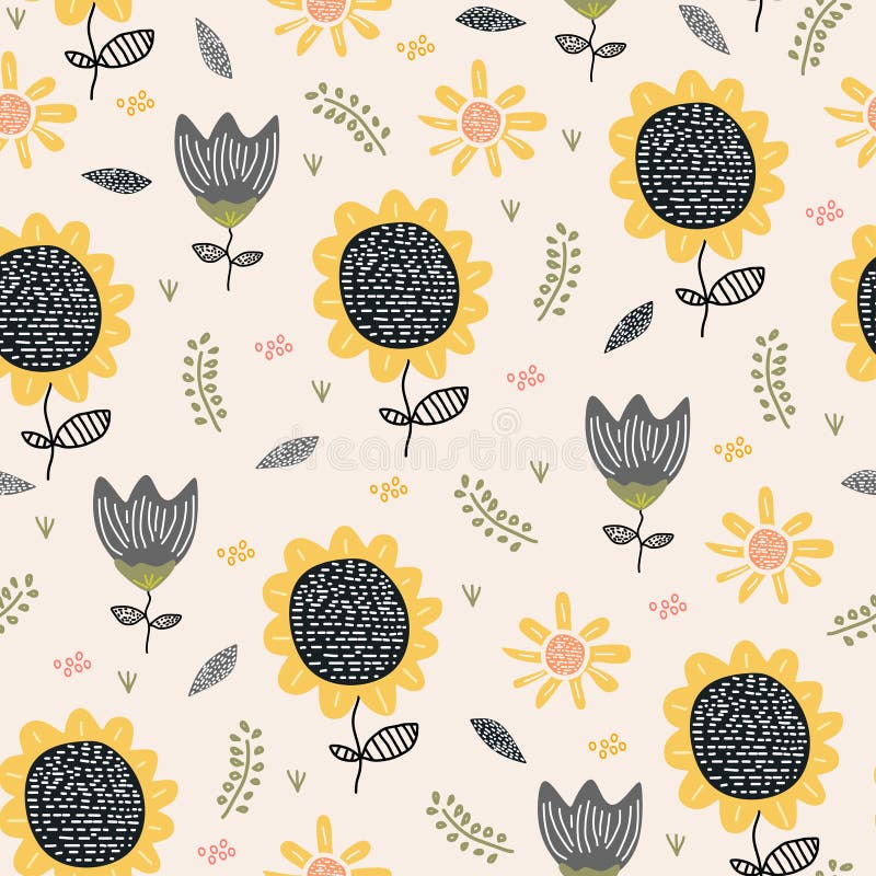 Esponga al sole il fondo di disegno del modello di fiore Illustrazione botanica floreale disegnata a mano senza cuciture di vetto royalty illustrazione gratis Esponga al sole il fondo di disegno del modello di fiore Illustrazione botanica floreale disegnata a mano senza cuciture di vetto royalty illustrazione gratis