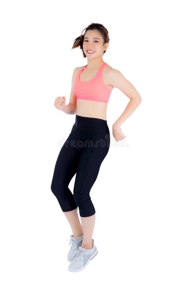 Esporte de corrida da aptidão da mulher asiática nova bonita do retrato, menina fotos de stock Esporte de corrida da aptidão da mulher asiática nova bonita do retrato, menina fotos de stock