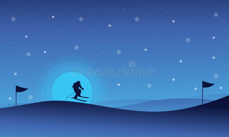 Esporte de esqui dos povos felizes na paisagem da noite ilustração stock Esporte de esqui dos povos felizes na paisagem da noite ilustração stock