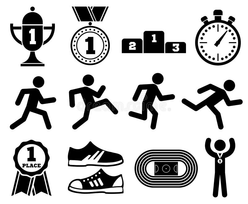 Running sport, outdoor jogging people, marathon race vector icons. Active run competition, illustration of run exercise. Running sport, outdoor jogging people, marathon race vector icons. Active run competition, illustration of run exercise