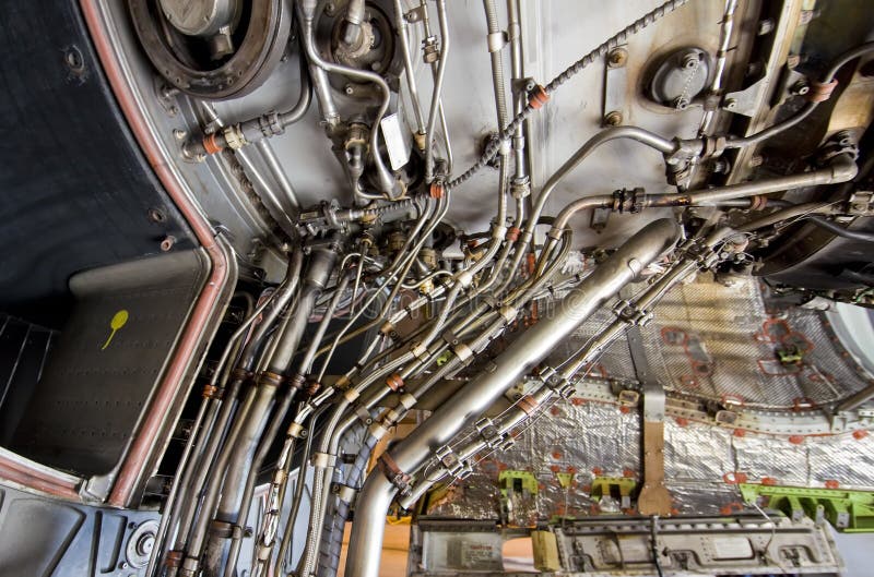 Esposizione dettagliata di un motore a propulsione della turbina. immagini stock libere da diritti Esposizione dettagliata di un motore a propulsione della turbina. immagini stock libere da diritti