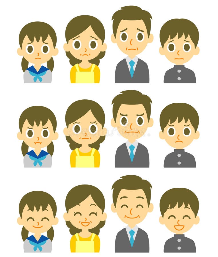 Espressioni di famiglia di quattro illustrazione di stock