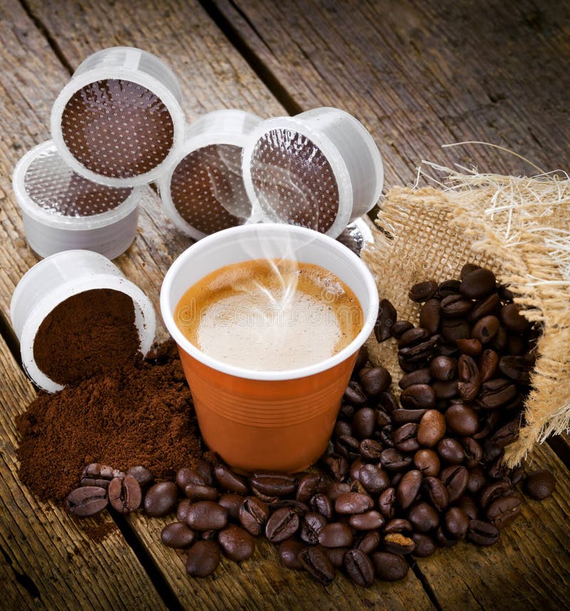 Espresso Coffee in Disposable Cup with Pods Stock Photo Image of capsules, fresh 37510632