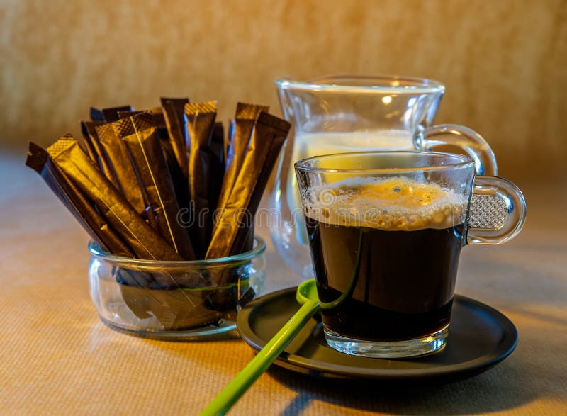 Espresso Coffee and Sugar Sticks Stock Image Image of food, burlap