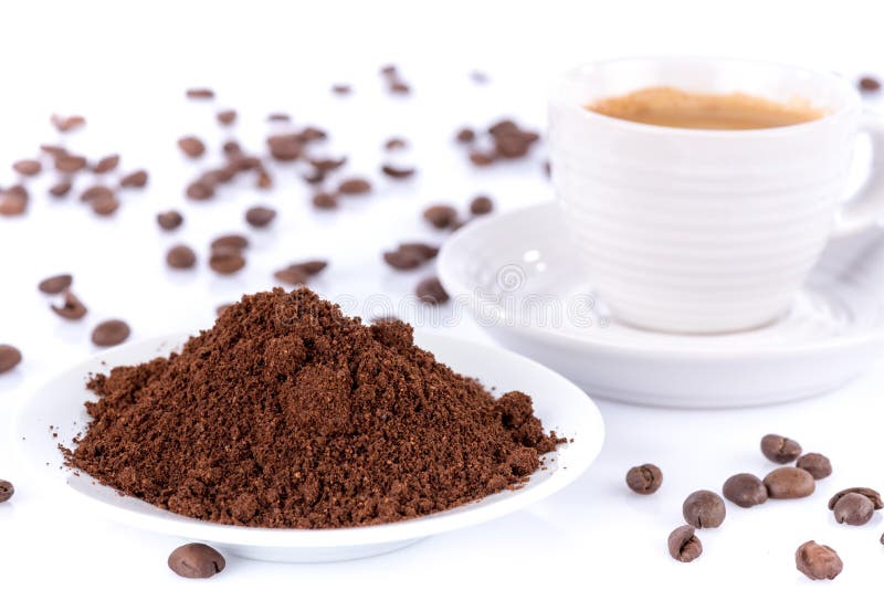 Espresso and coffee powder stock photo. Image of plate 58881490