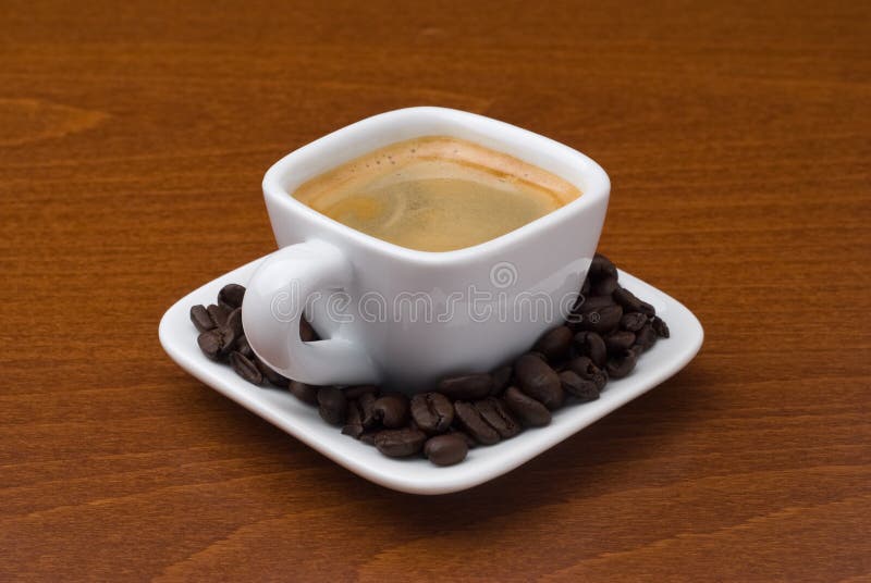 Espresso Cup with Coffee Beans on Table Stock Image Image of beans
