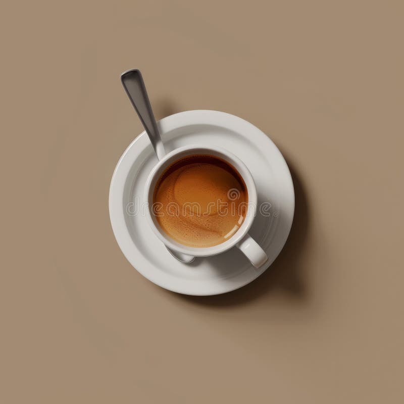 Espresso cup with spoon in saucer, pastel cute style, hyper realistic. Top view. Ceram stock images, royalty-free photos and pictures