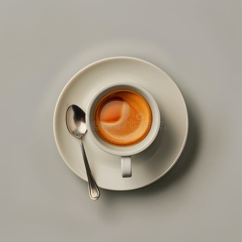 Espresso cup with spoon in saucer, pastel cute style, hyper realistic. Top view. Ceram stock images, royalty-free photos and pictures