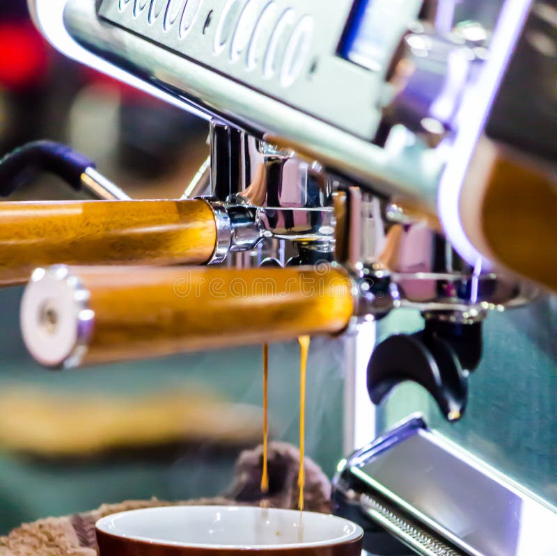 Espresso Machine Pouring Fresh Coffee into Cups at Local Coffee Shop Stock Image Image of