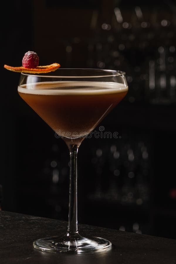 Espresso Martini Cocktail Based on Coffee, Liqueur and Vodka. Served