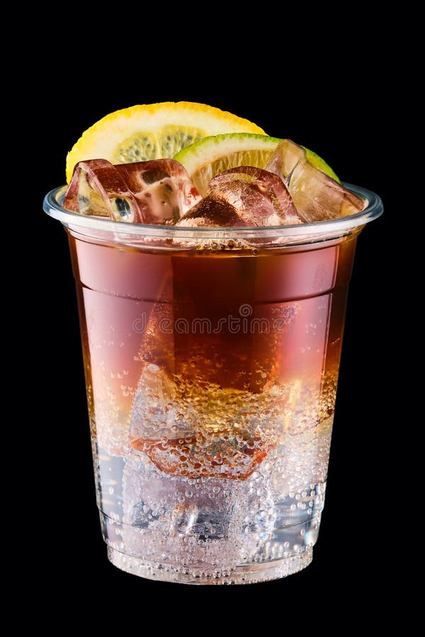 Espresso Tonic in Take Away Cup Isolated on Black Stock Photo Image