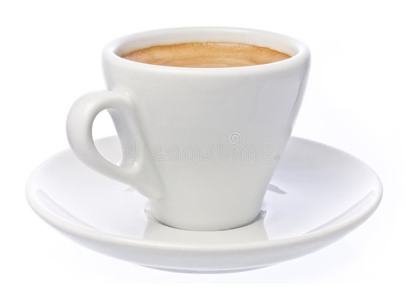 A cup of espresso coffee with foam isolated over white. A cup of espresso coffee with foam isolated over white