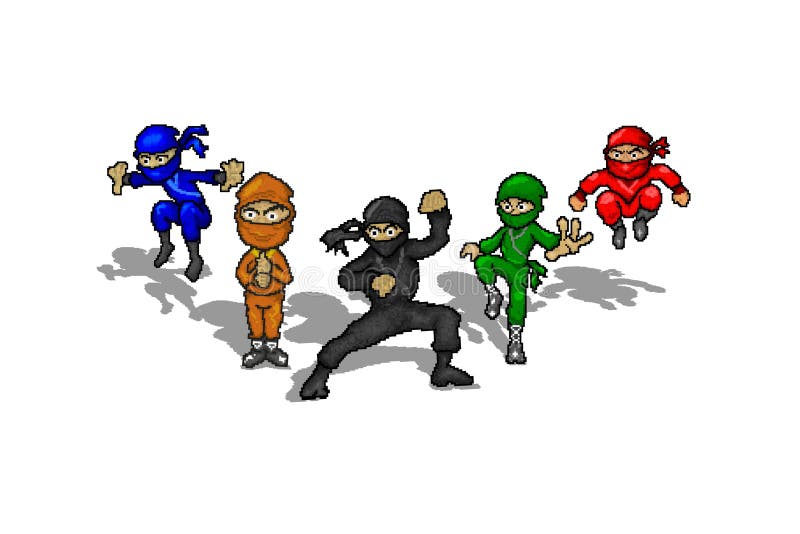 Imprimir Ilustração De Caractere Ninja Preto Cartoon Ninjas 8 Bits