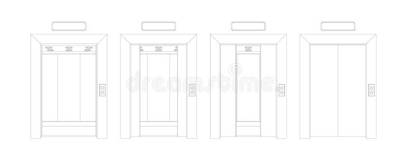 Esquema abierto y puertas cerradas del elevador Ejemplo del vector de la puerta de la vista delantera ilustración del vector Esquema abierto y puertas cerradas del elevador Ejemplo del vector de la puerta de la vista delantera ilustración del vector