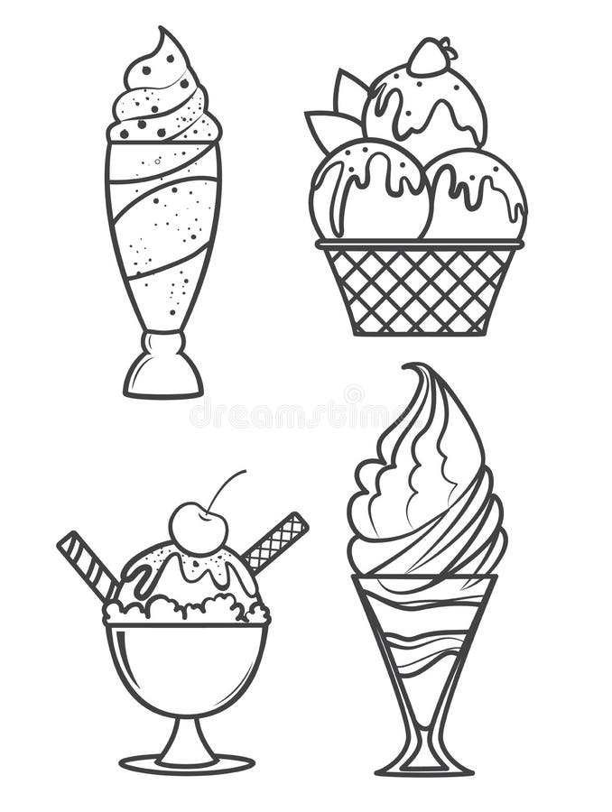 Esquema De Conjunto De Helados Para Colorear La Página De Diseño De Línea  De Libros Para Niños Coloreados. Stock de ilustración - Ilustración de  colorante, imprimible: 241116639