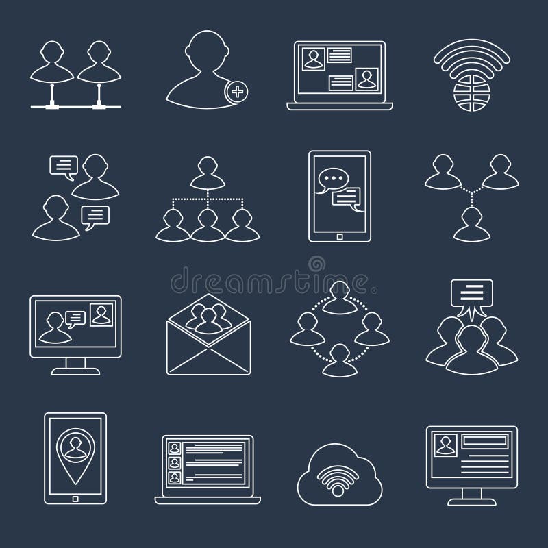Esquema fijado iconos de la comunicación stock de ilustración Esquema fijado iconos de la comunicación stock de ilustración