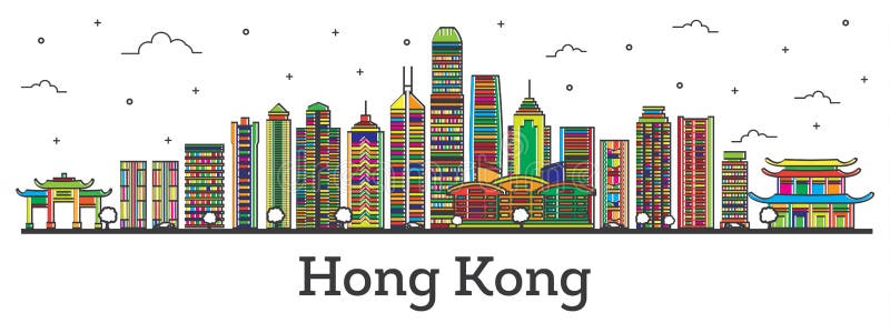Esquema Hong Kong China City Skyline Con Los Edificios Isolat Del Color ...