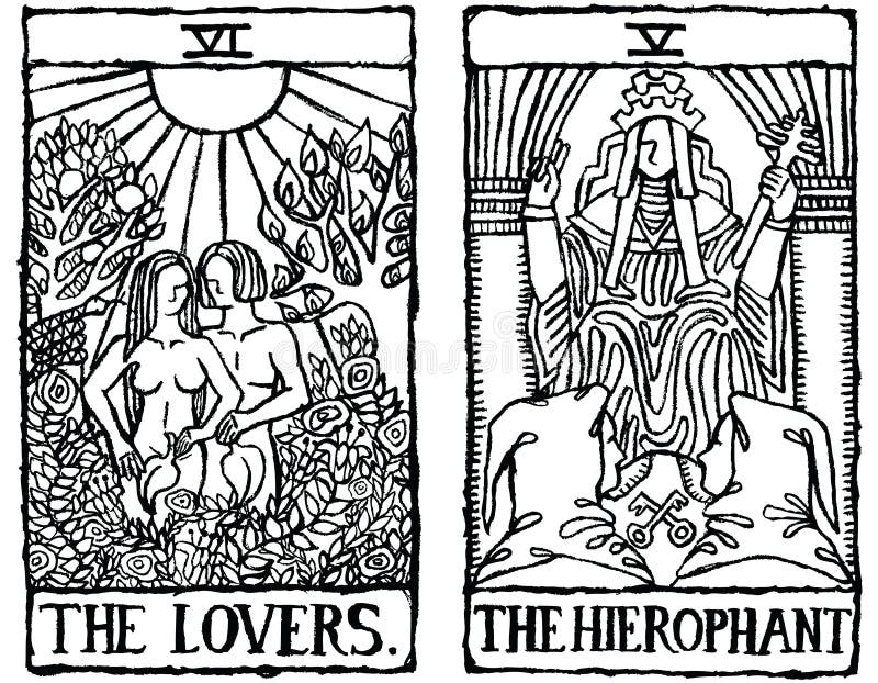 Esquema v.7 de dos tarjetas de Tarot ilustración del vector Esquema v.7 de dos tarjetas de Tarot ilustración del vector