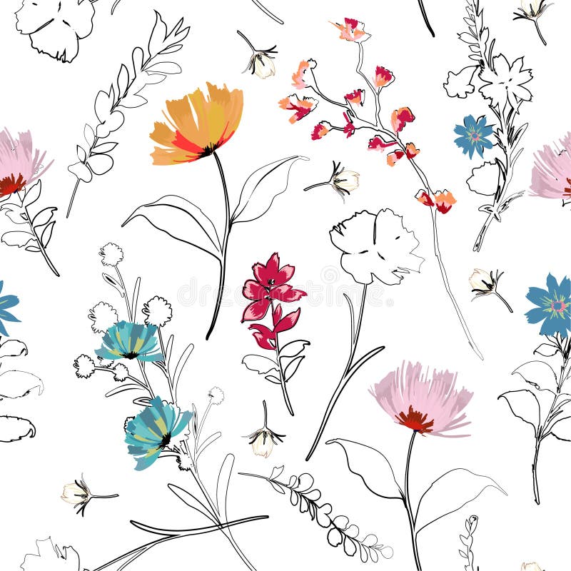 Esquema y mano florecientes del jardín del verano brillante de moda que pintan f libre illustration Esquema y mano florecientes del jardín del verano brillante de moda que pintan f libre illustration