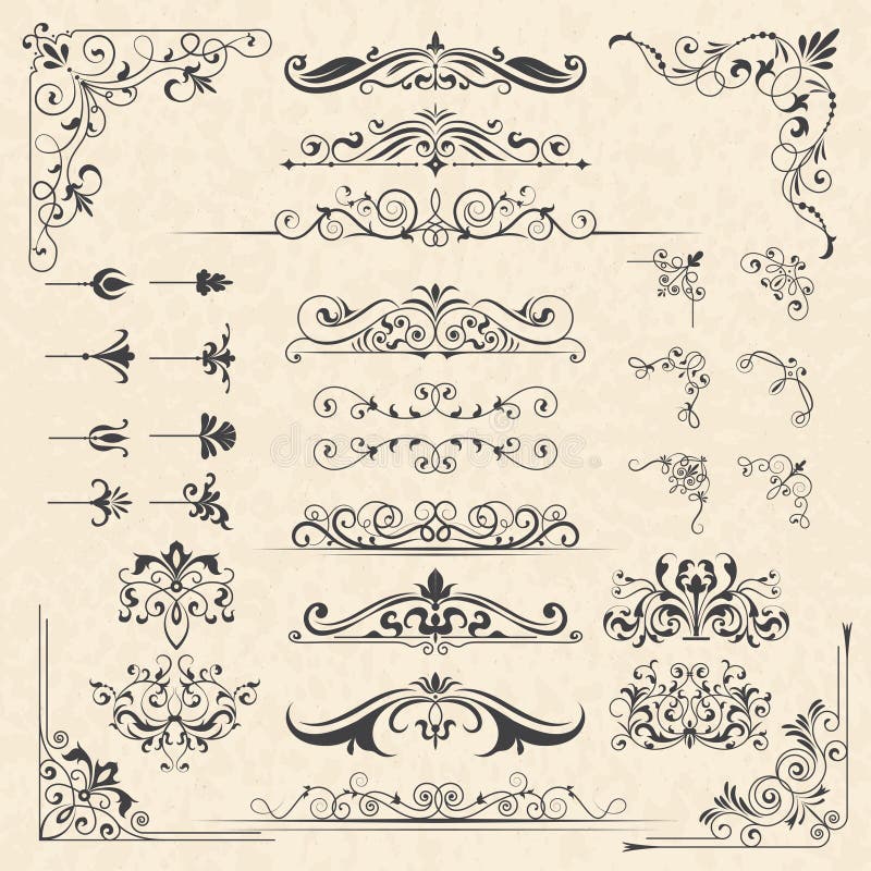 Esquinas de las fronteras de la caligrafía Elementos victorian del diseño del vector de los marcos del ornamento clásico del vint