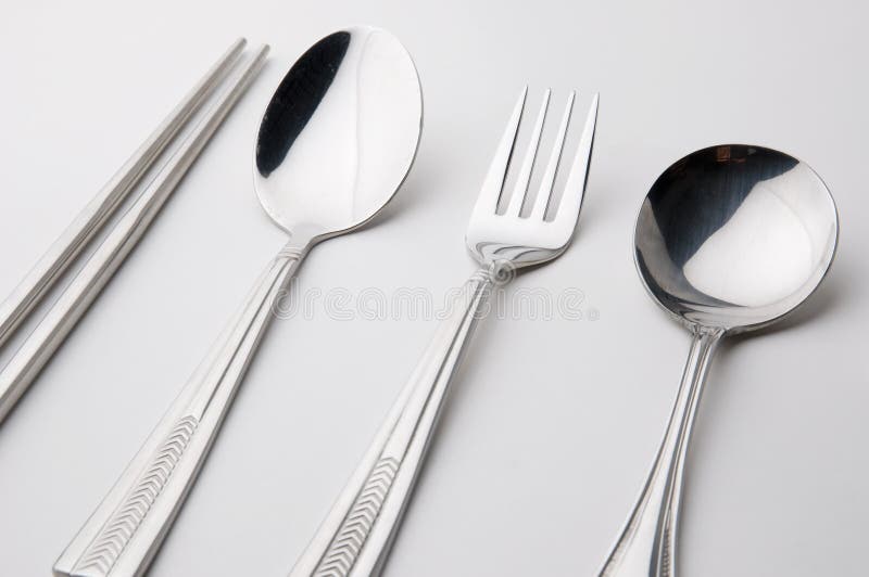 Ess-Stäbchen spoon und gabeln Edelstahl stockfoto Ess-Stäbchen spoon und gabeln Edelstahl stockfoto