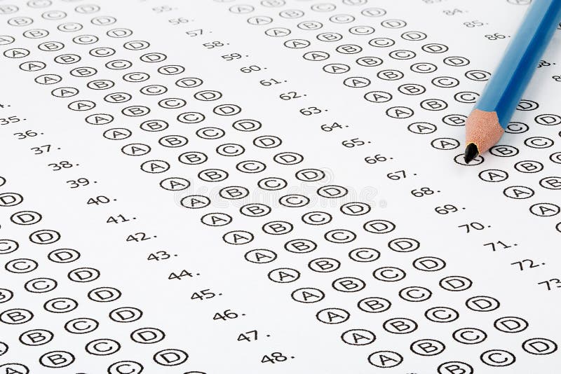 Pencil on multiple choice answer sheet. Pencil on multiple choice answer sheet