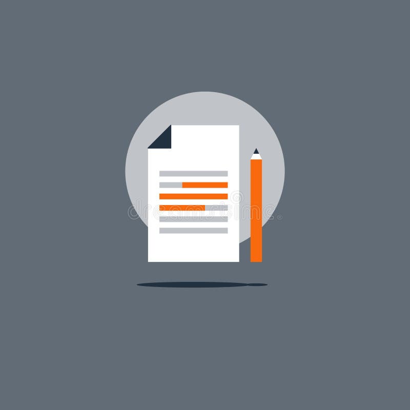 Essay writing icon, education concept, creative storytelling, summary text royalty free illustration Essay writing icon, education concept, creative storytelling, summary text royalty free illustration