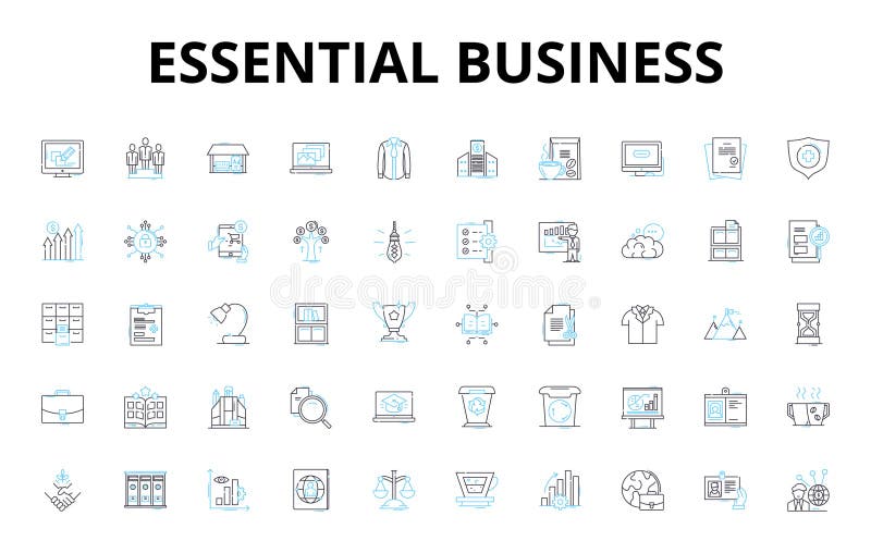 Essential business linear icons set. Essentiality, Vitality, Indispensable, Imperative, Crucial, Vital, Integral vector