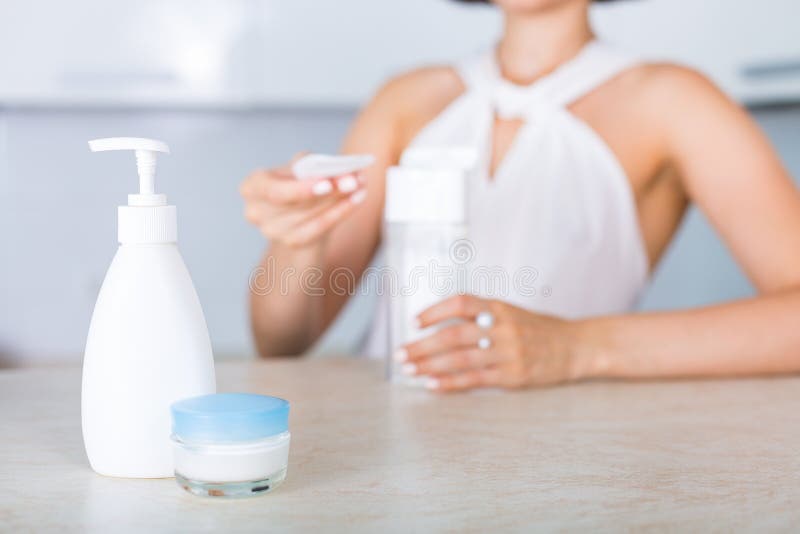 Essential Cosmetics on a Table Stock Photo Image of cream, morning