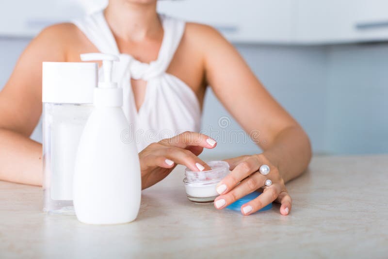 Essential Cosmetics on a Table Stock Image Image of cleansing