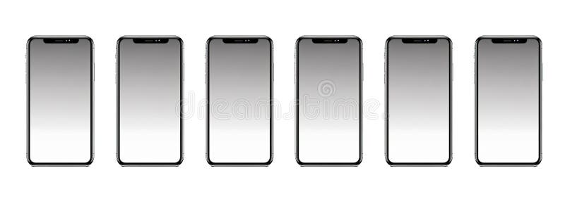Essential device for every day. Six mobiles with blank screen to put text on white background. Generative AI royalty free illustration