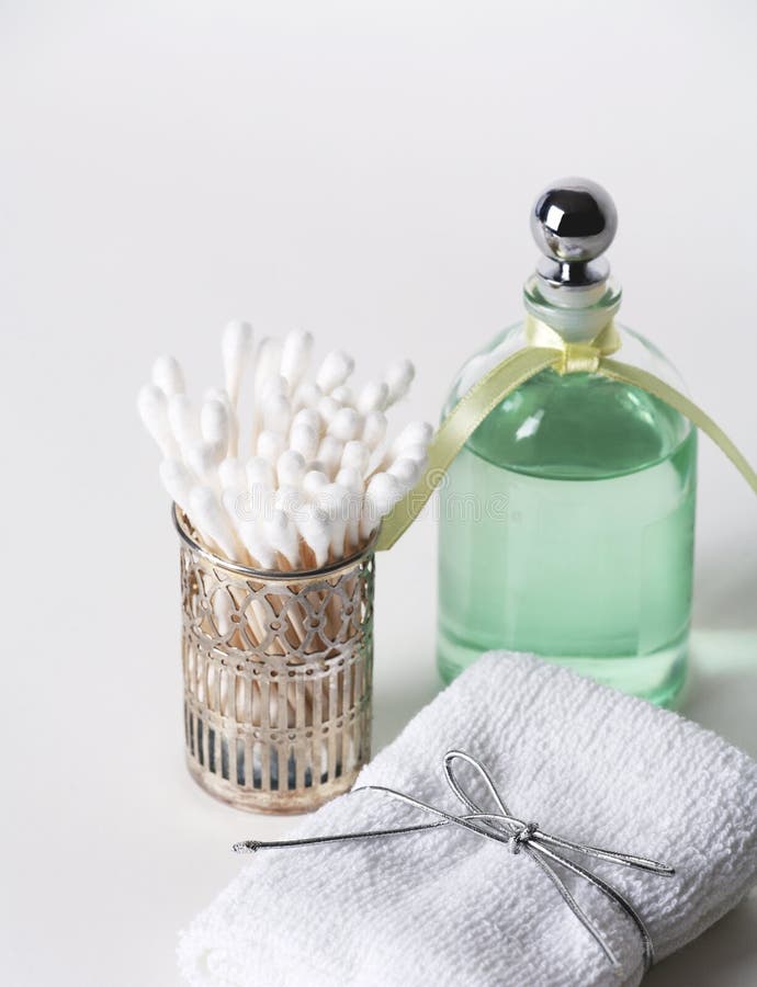 Essential Oil and Bath Cloth and Cotton Swabs