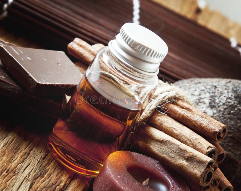 Essential Oil with Cinnamon and Chocolate Stock Photo Image of
