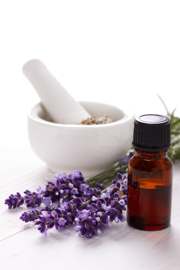 Essential oil and lavender flowers stock image Essential oil and lavender flowers stock image
