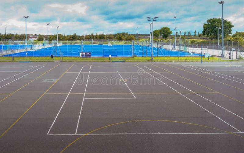 Essex, England UK -June 12, 2017:Empty tennis court and football