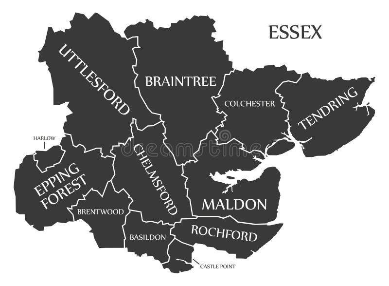 Essex UK County Map Labelled Black Illustration Stock Illustration Illustration of caption