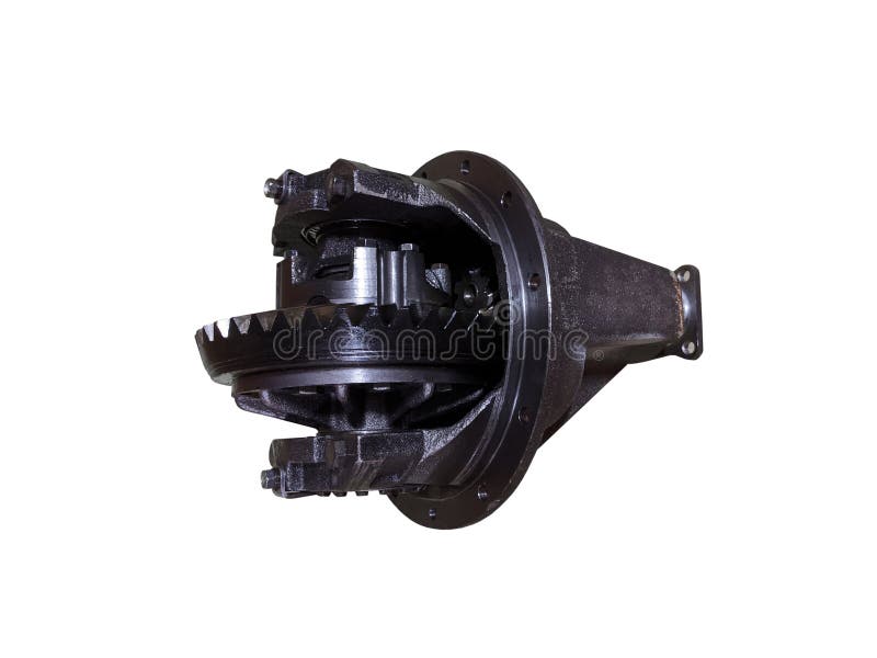 Essieu arrière différentiel de la voiture Boîte de vitesses de camion de propulsion arrière sur le fond blanc isolé images stock