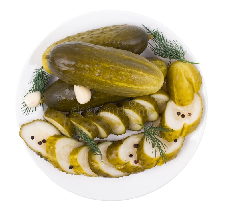 Essiggurken, Scheiben in Einer Platte Stockfoto - Bild von knoblauch ...