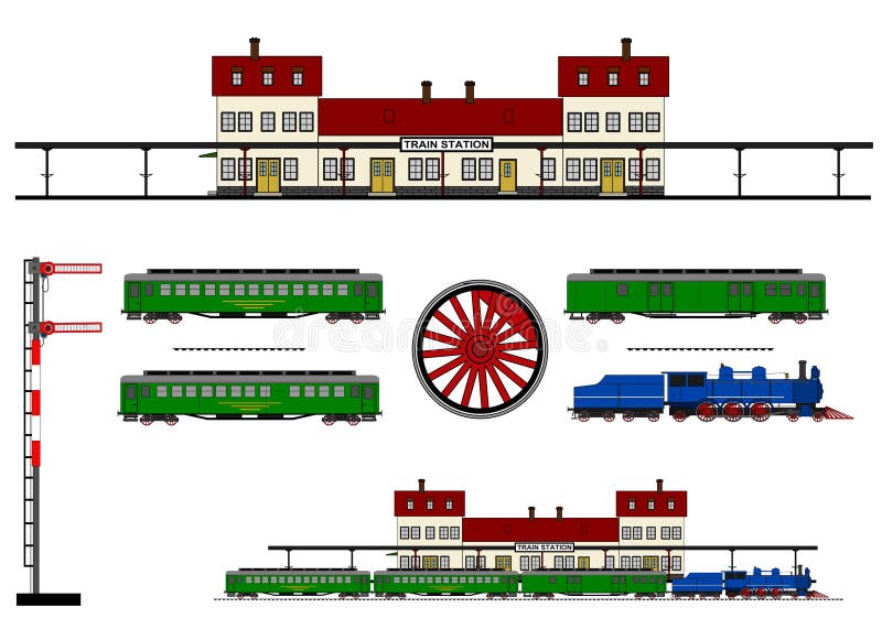 Jogo do trem do vintage ilustração stock. Ilustração de verde - 36048526