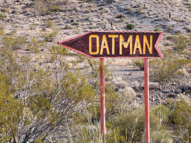 Sign in the desert along historic Route 66, to Oatman, Arizona. Sign in the desert along historic Route 66, to Oatman, Arizona