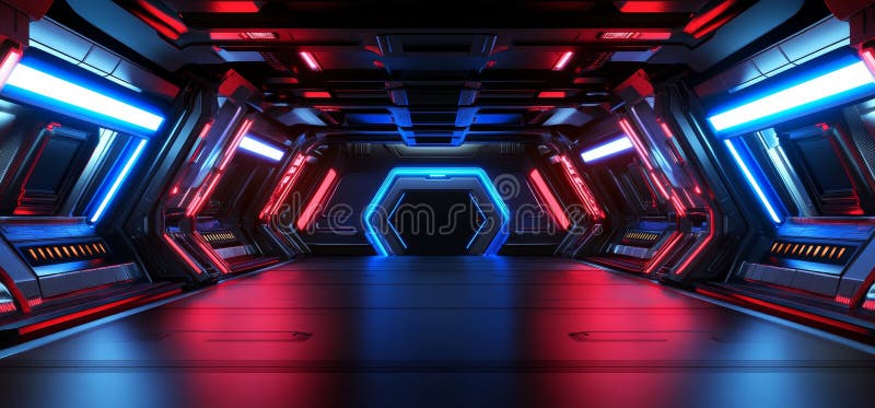 Esta representación 3D realista representa un ambiente subterráneo oscuro con una mezcla industrial futurista y grunge stock de ilustración